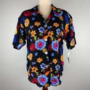 NWT Impressions Rayon Floral Button Down Shirt Size M